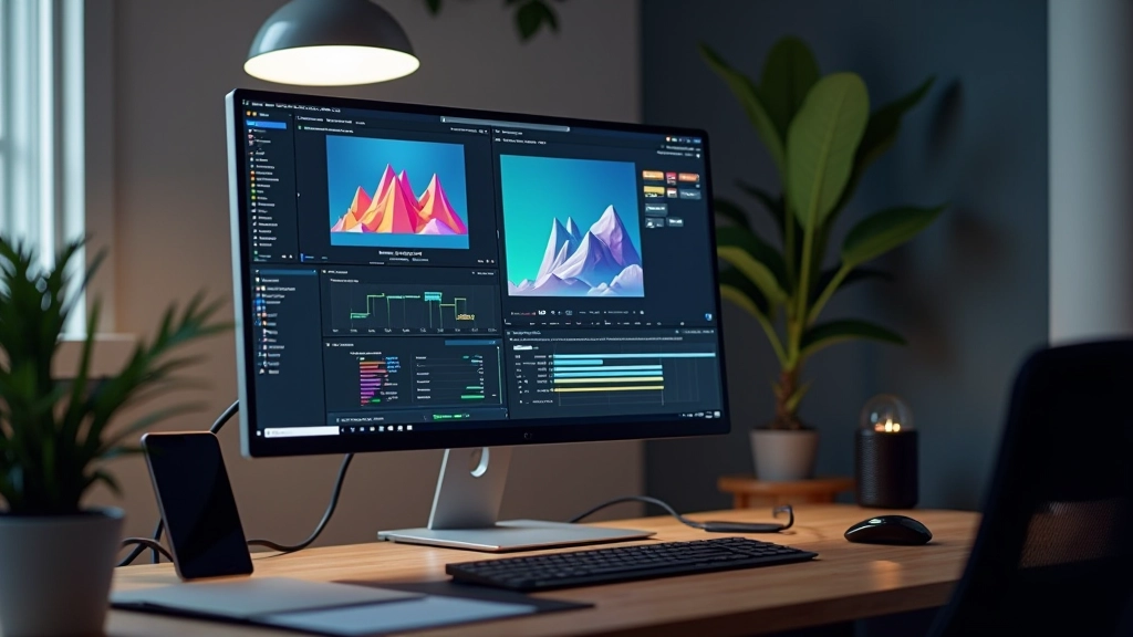 Écran d'ordinateur affichant un logiciel d'animation motion graphics avec timeline et éléments visuels en cours de travail