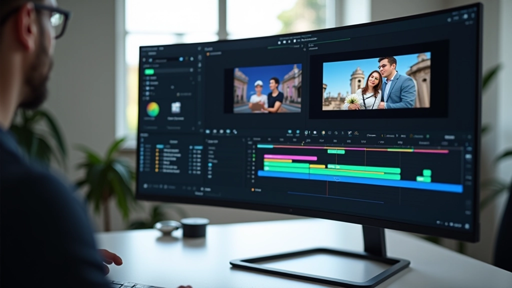 Écran d'ordinateur affichant une chronologie d'animation avec plusieurs couches et keyframes visibles dans l'interface de production vidéo